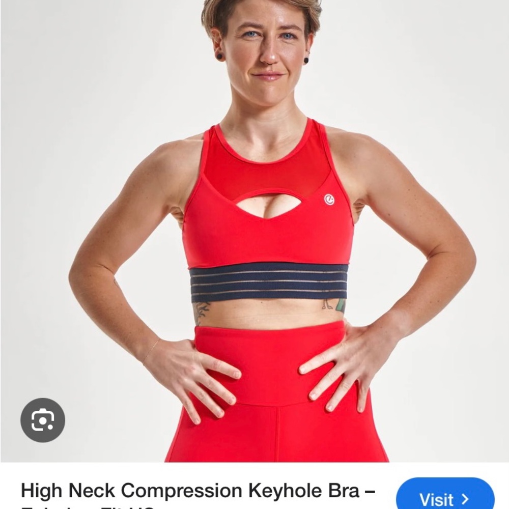 Red Keyhole Sports Bra with Striped Band